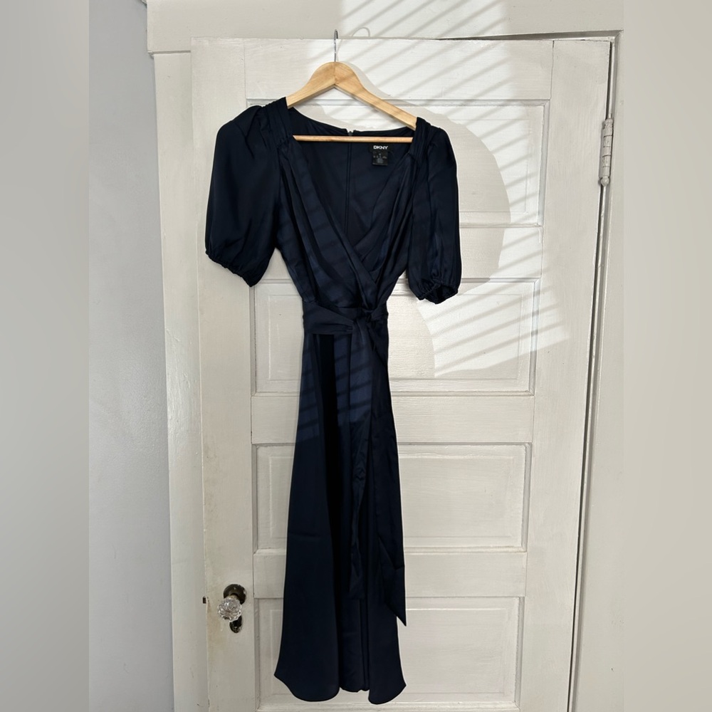 DKNY Satin Midi Dress with waist tie
